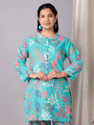 Aramya Women Floral Print Straight Kurta(Blue)