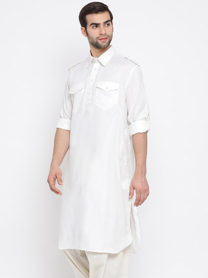VASTRAMAY Men Solid Pathani Kurta(Beige)