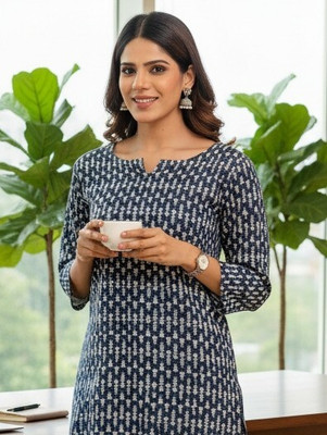 Mialo fashion Women Printed Straight Kurta(Dark Blue)