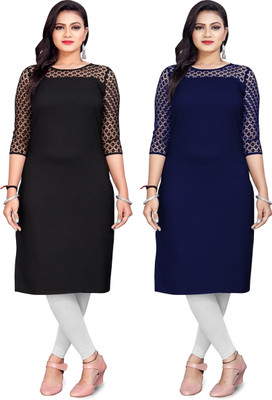 Maheshvi Women Solid Straight Kurta(Blue)