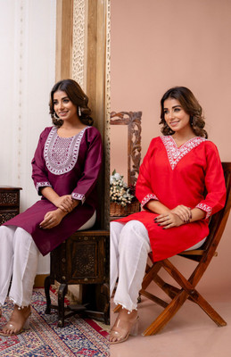 SISTO Women Chikan Embroidery A-line Kurta(Multicolor)