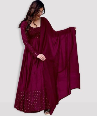 NARI DREAM Women Applique Anarkali Kurta(Purple)