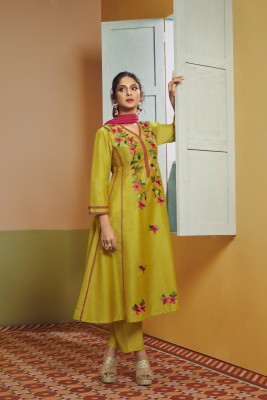 Bhama COUTURE Women Embroidered Anarkali Kurta(Yellow)