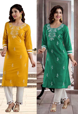 SISTO Women Chikan Embroidery A-line Kurta(Multicolor)
