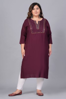 Sztori Women Embellished Asymmetric Kurta(Maroon)