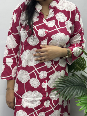 Nyha Luxe Women Floral Print, Printed Straight Kurta(Pink)