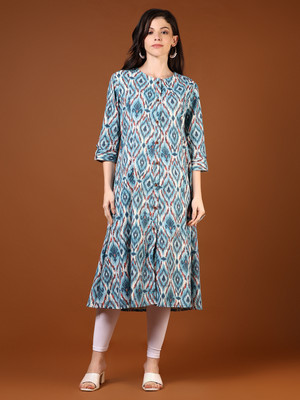 V-MART Women Printed A-line Kurta(Blue)