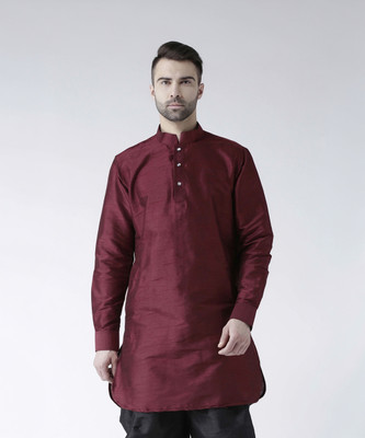 Over Crowd Men Solid Pathani Kurta(Maroon)