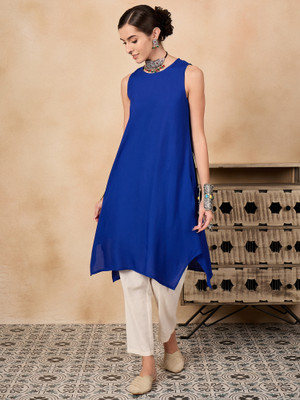 InWeave Women Solid A-line Kurta(Blue)