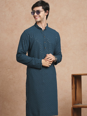 SWAGG INDIA Men Embellished Straight Kurta(Blue)