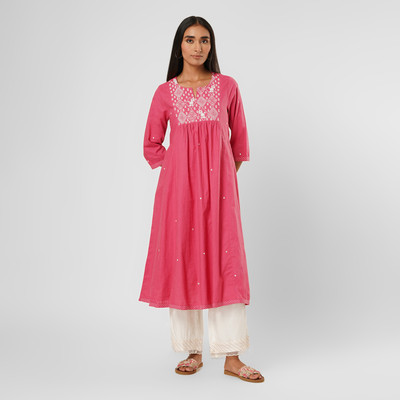Rangmanch by Pantaloons Women Embroidered A-line Kurta(Pink)