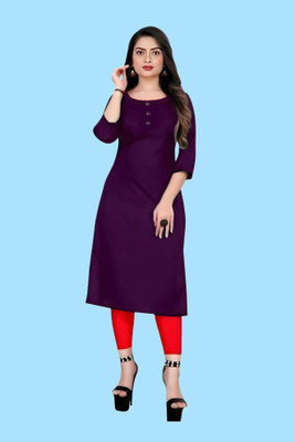 HouseOfCommon Women Solid A-line Kurta(Purple)