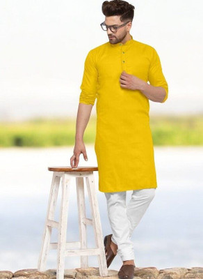 Rashmi Genz Men Printed Straight Kurta(Yellow)