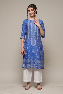 BIBA Women Printed Straight Kurta(Blue)
