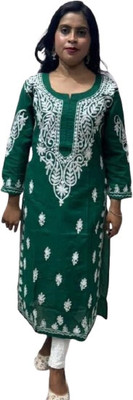 Sidra handicraft Women Embroidered Straight Kurta(Green)