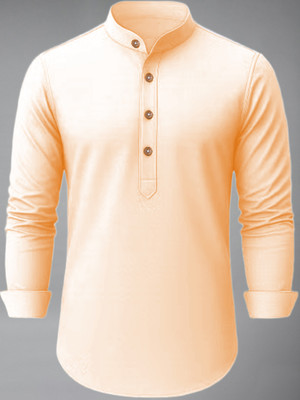 Vida Loca Men Solid Straight Kurta(Orange)