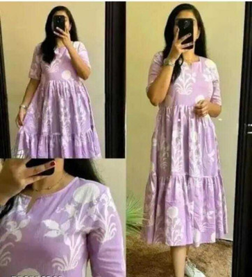 Seema Fashion Women Floral Print Ethnic Dress Kurta(Purple)
