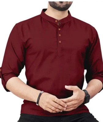 GUYS HUB Men Solid Straight Kurta(Maroon)