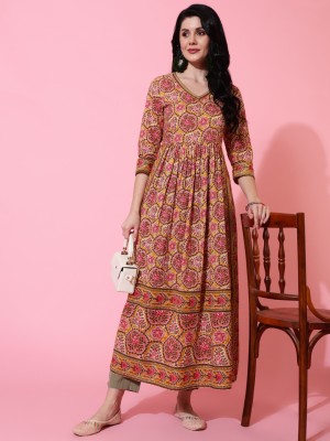 Gulmohar Jaipur Women Printed Flared Kurta(Yellow)