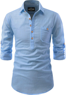 Univibe Men Solid Pathani Kurta(Light Blue)