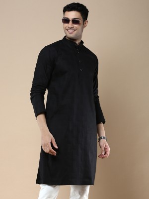 Sanwara Men Woven Design Straight Kurta(Black)