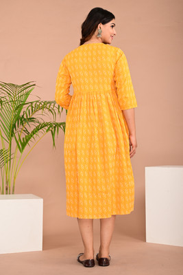 SUBH LAXMI Women Printed Flared Kurta(Yellow)