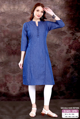 SK Creation Women Self Design Straight Kurta(Blue)