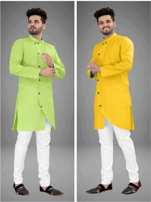 CRYSTALREVENUE Men Solid Trail Cut Kurta(Multicolor)