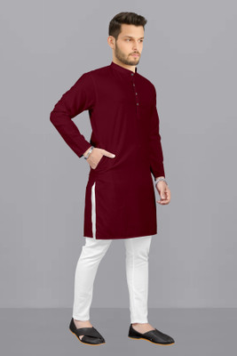 Shree Dutt Creation Men Solid Straight Kurta(Maroon)
