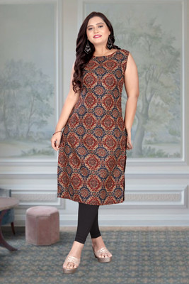 NIXKFELLA Women Printed A-line Kurta(Brown)