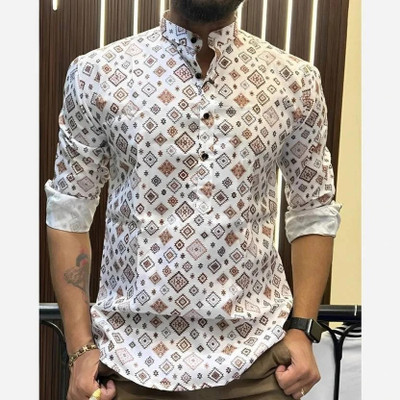 Vertali Industries Men Printed Straight Kurta(White)