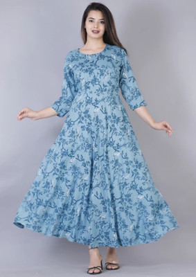 SVSTARTUP Women Printed Anarkali Kurta(Blue)