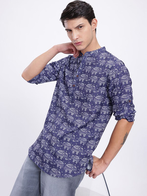 Anouk Rustic Men Printed Straight Kurta(Blue)