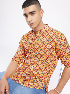 Anouk Rustic Men Printed Straight Kurta(Yellow)