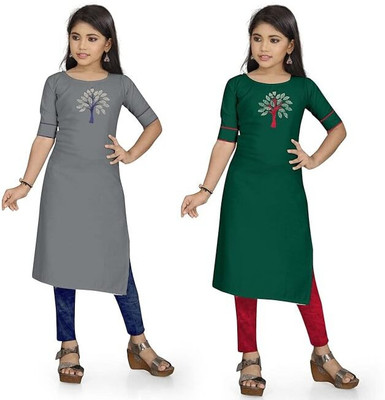 vishvoham Girls Printed Straight Kurta(Multicolor)