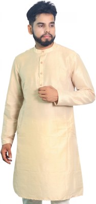 House of Aqss Men Solid Straight Kurta(Beige)