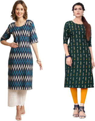 KALLAXI Women Printed Straight Kurta(Multicolor)