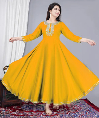 Lavanya Fashion Women Embroidered Anarkali Kurta(Yellow)