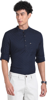 TURTLE Men Printed Straight Kurta(Blue)