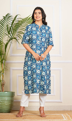 hustle bustle Women Solid A-line Kurta(Blue)