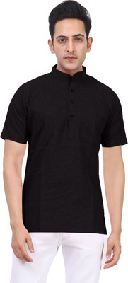 Kavita Fasion Men Solid Straight Kurta(Black)