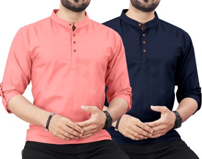 SIGMAN Men Solid Straight Kurta(Pink, Dark Blue)