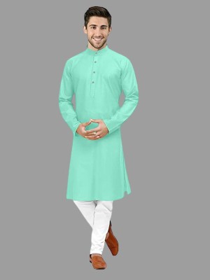 U N ENTERPRISE Men Solid Straight Kurta(Light Green)