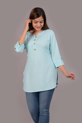 AMGonline Women Solid Straight Kurta(Light Blue)