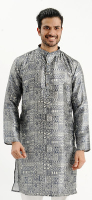 JODIDAR Men Printed Straight Kurta(Black)
