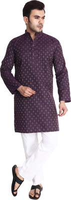 Aaryavar Men Printed Straight Kurta(Purple)
