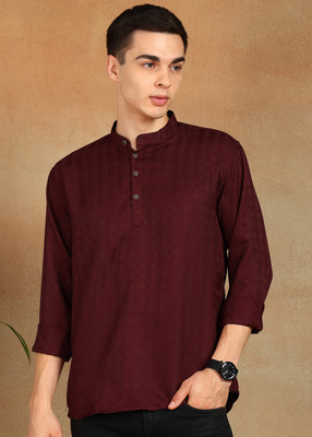 FUBAR Men Self Design Straight Kurta(Maroon)