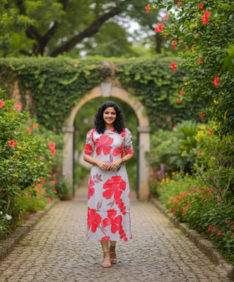 Byaara Women Floral Print, Printed Straight Kurta(Red)