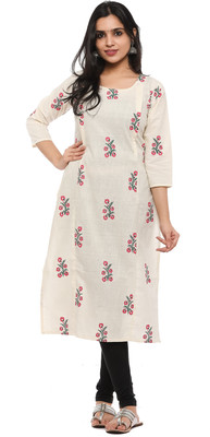 sushil Women Floral Print Straight Kurta(White)