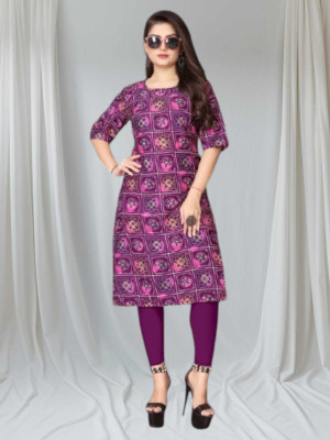 rajni rayon Women Printed Straight Kurta(Purple)